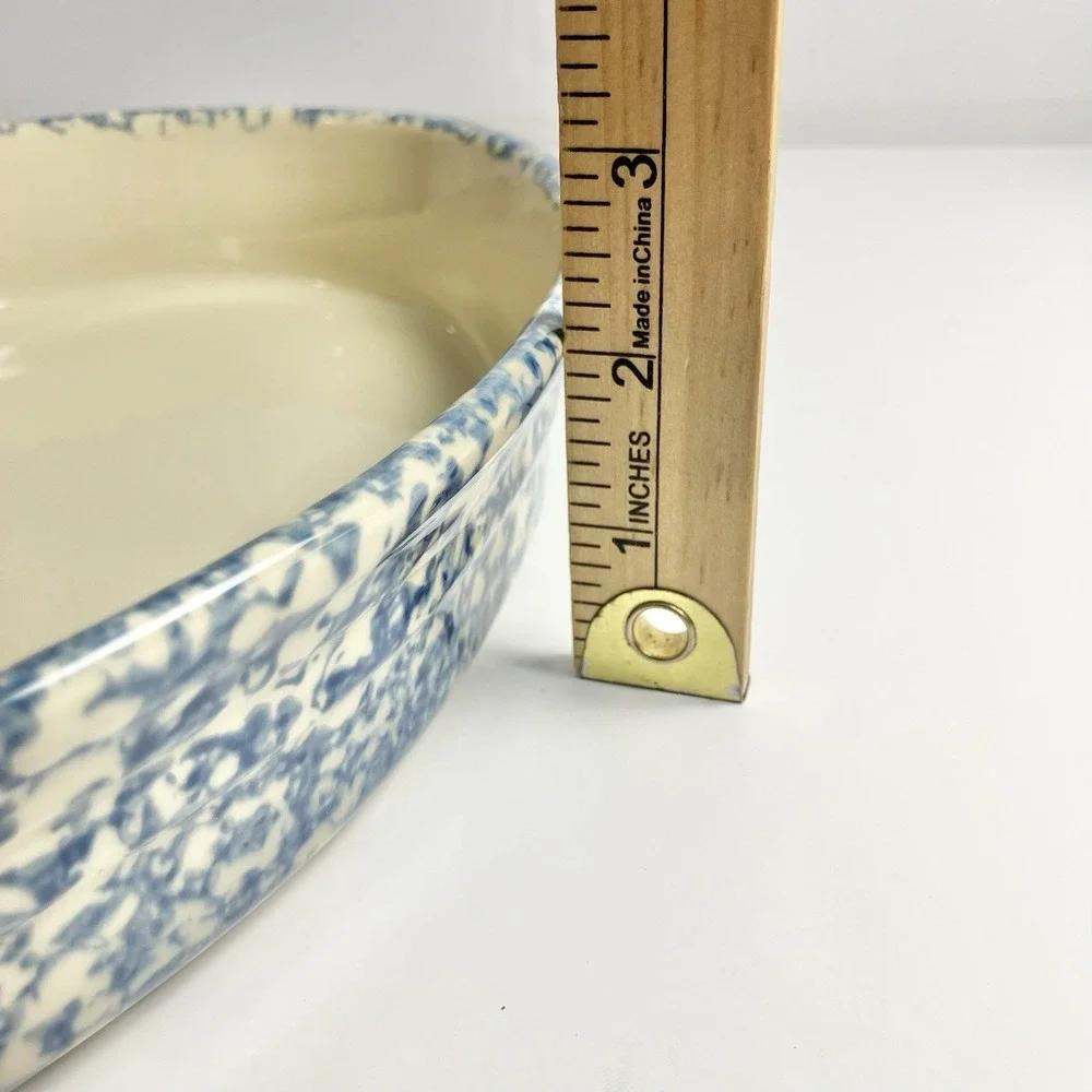 Workshops of Gerald Henn Blue Spongeware. Oval Baker set 7 1/2, 9 1/2
